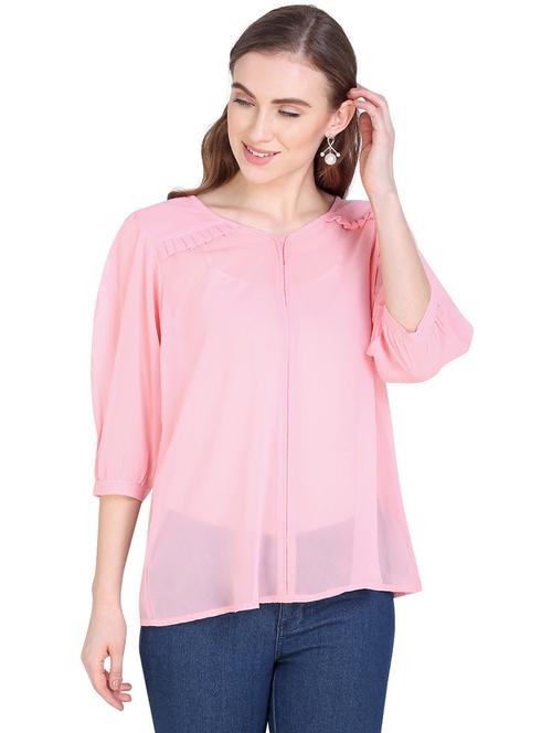 v neck solid top - 17467762 - Very Small Image - 1