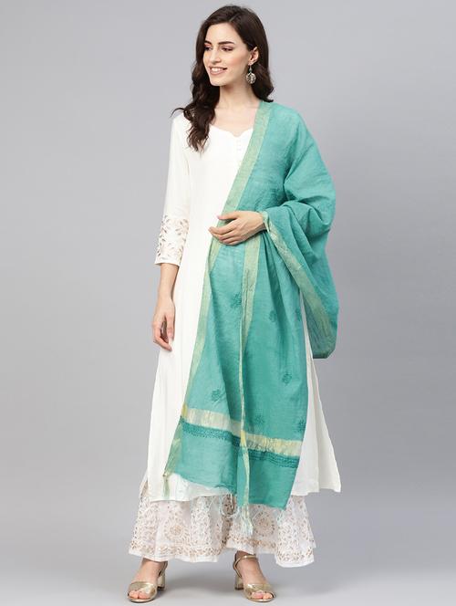 turquoise plain dupatta - 17467848 - Very Small Image - 1