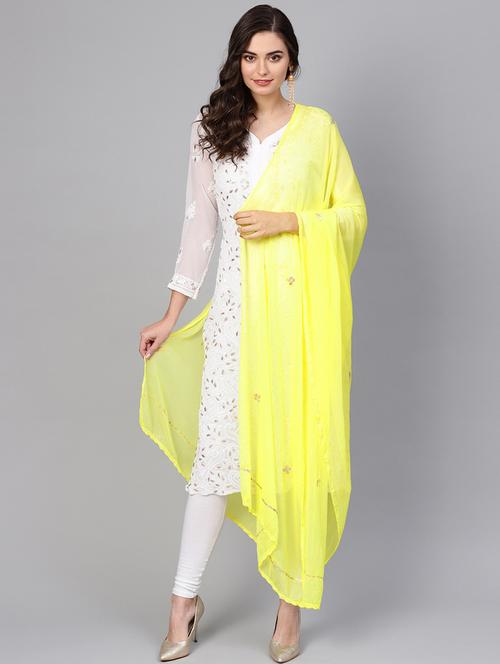 yellow poly georgette dupatta - 17467853 - Very Small Image - 1