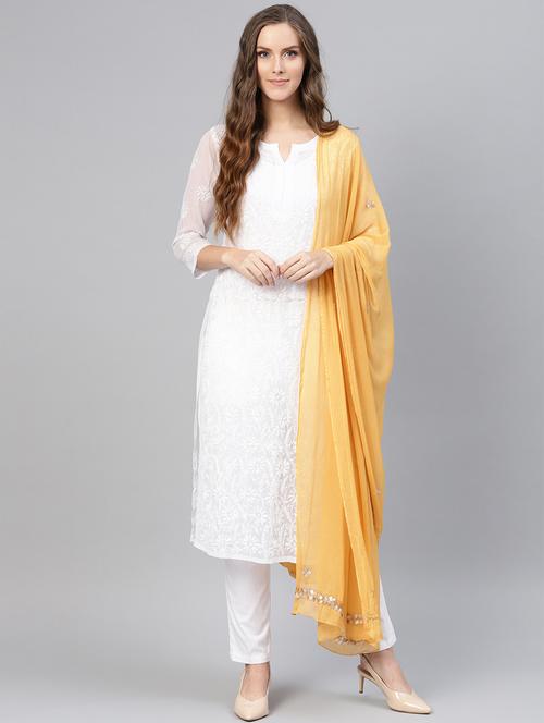 yellow poly georgette dupatta - 17467892 - Very Small Image - 1