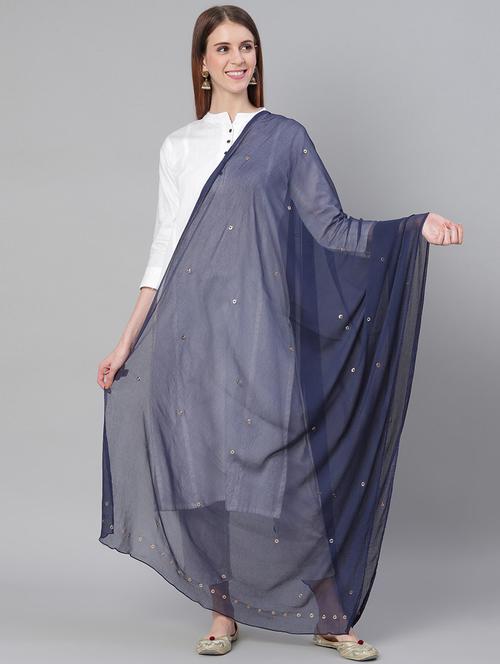 navy poly georgette dupatta - 17467903 - Very Small Image - 1