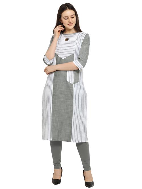 grey cotton blend straight kurti - 17468046 - Very Small Image - 1