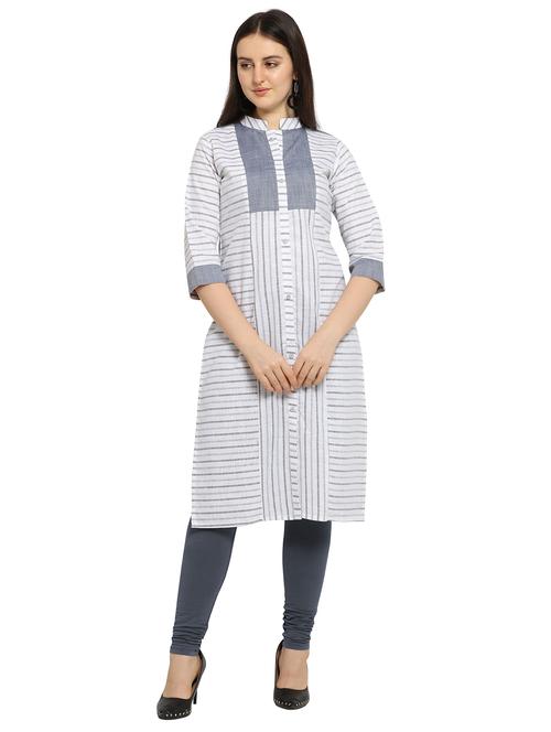 offwhite cotton blend straight kurti - 17468048 - Very Small Image - 1