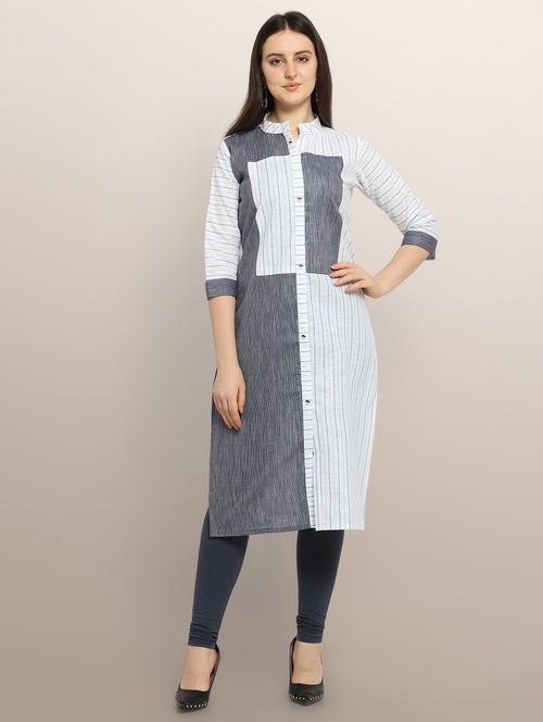 offwhite cotton blend straight kurti - 17468050 - Very Small Image - 1