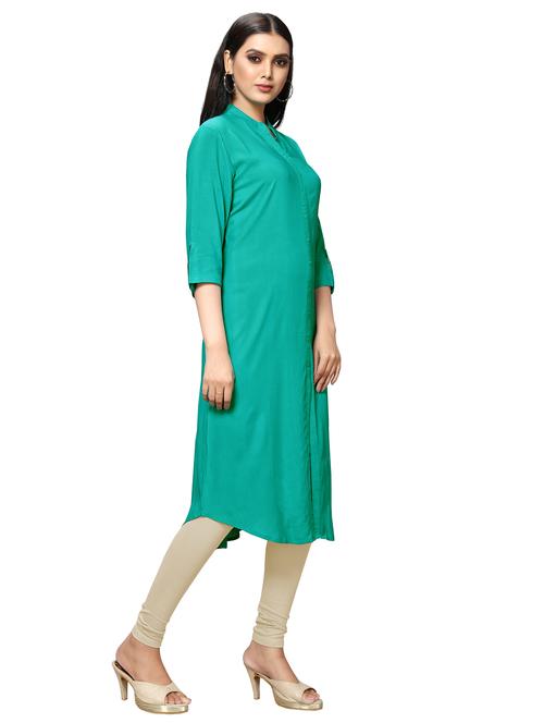 turquoise rayon straight kurti - 17468061 - Very Small Image - 1
