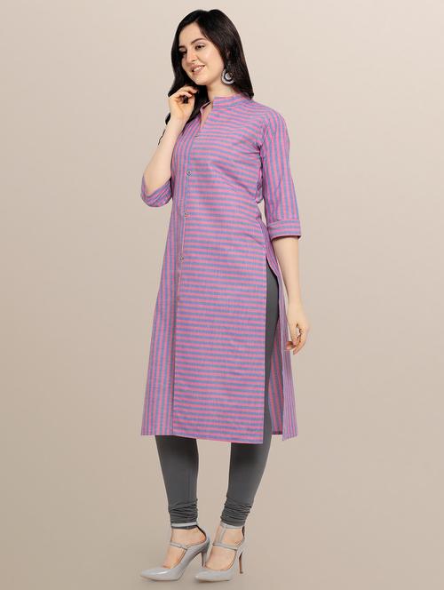 purple cotton straight kurti - 17468062 - Very Small Image - 1