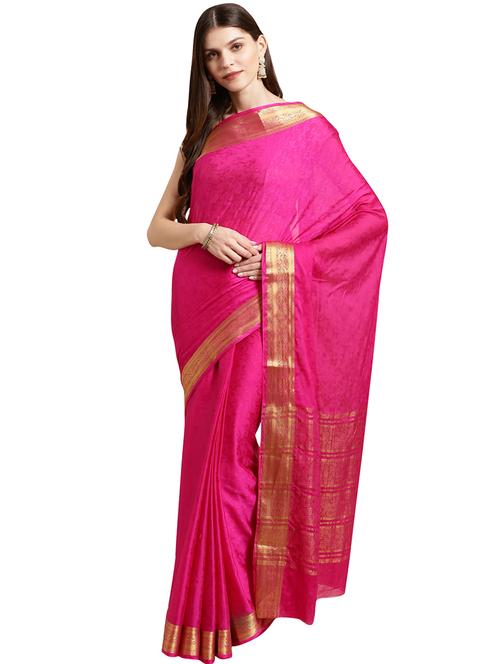 women's self design pink colored saree with blouse - 17468398 - Very Small Image - 1