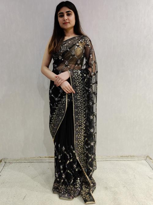black net embroidered saree . - 17468423 - Very Small Image - 1