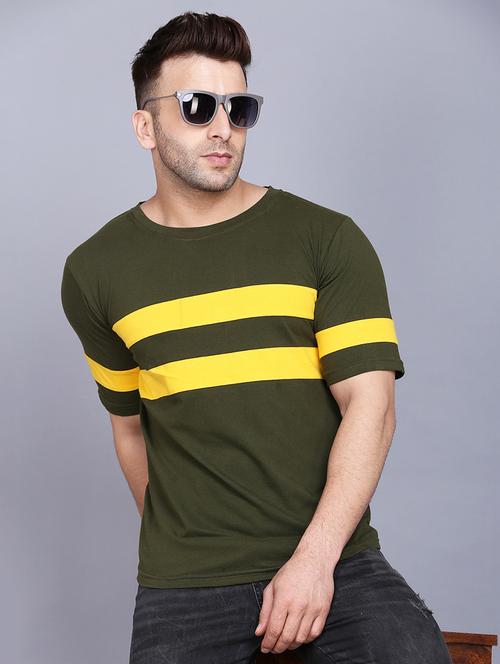 olive green color block cut & sew t-shirt - 17468586 - Very Small Image - 1