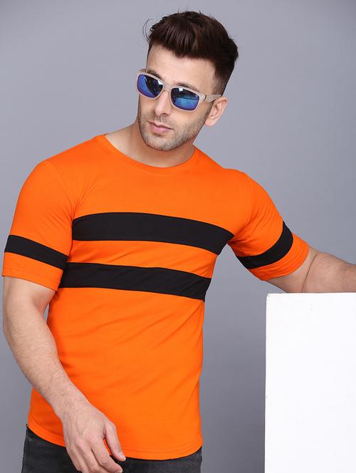 orange color block cut & sew t-shirt - 17468587 - Very Small Image - 1
