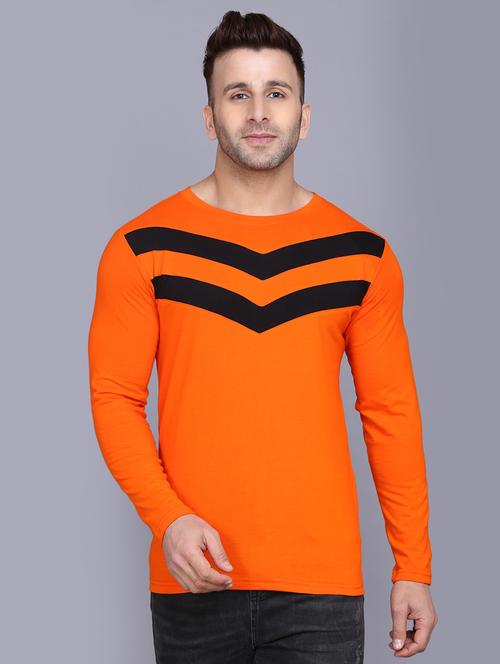 orange color block cut & sew t-shirt - 17468608 - Very Small Image - 1
