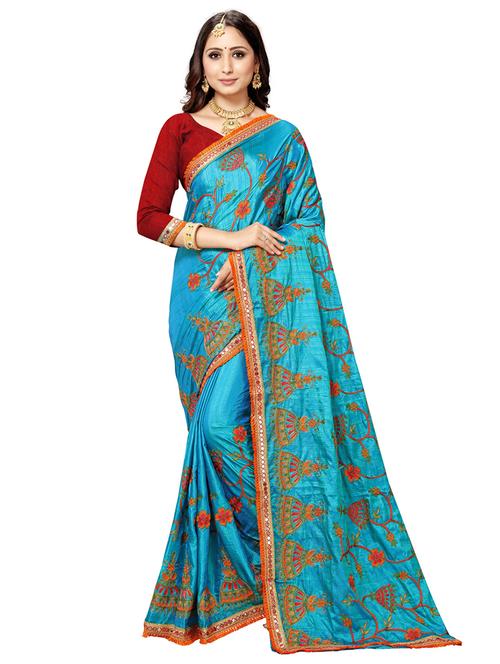 turquoise embroidered saree - 17468636 - Very Small Image - 1