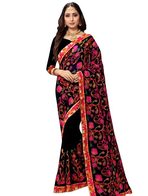 lace bordered embroidered saree with blouse - 17468679 - Very Small Image - 1