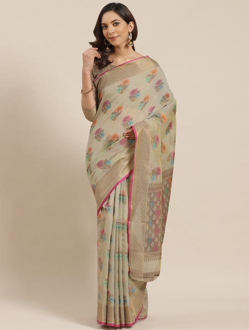 floral woven saree with blouse - 17469007 - Very Small Image - 1