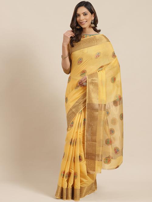 floral woven saree with blouse - 17469029 - Very Small Image - 1