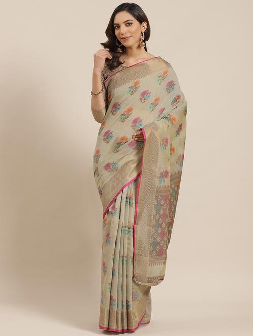 floral woven saree with blouse - 17469032 - Very Small Image - 1