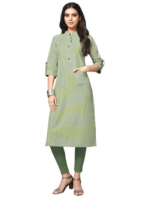green cotton straight kurta - 17469046 - Very Small Image - 1