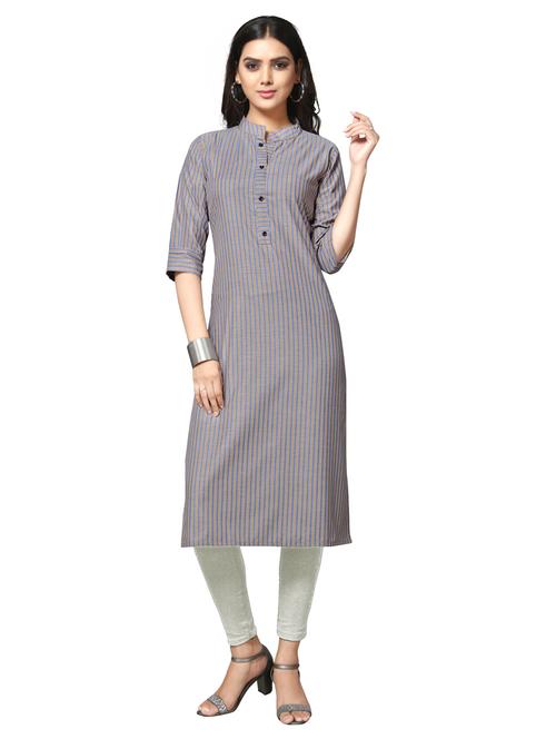 grey cotton straight kurti - 17469069 - Very Small Image - 1