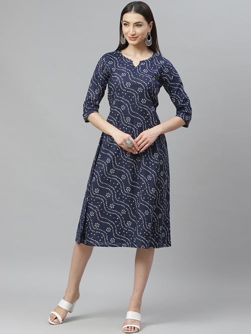 dark blue cotton straight ethnic dress - 17470150 - Very Small Image - 1