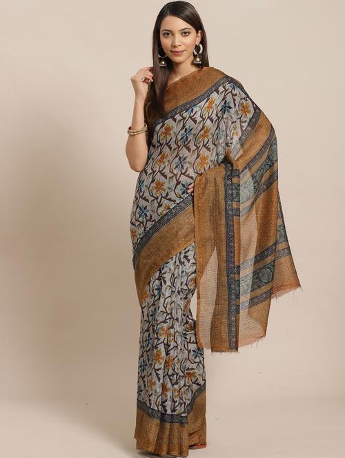 floral printed saree with blouse - 17470511 - Very Small Image - 1
