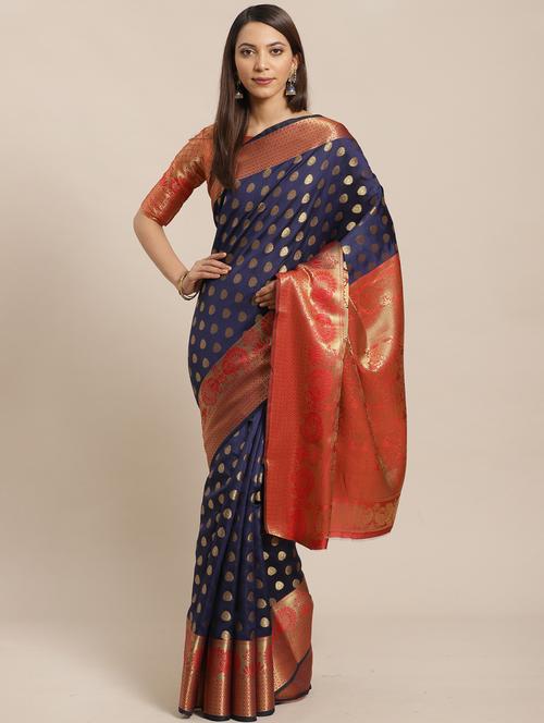 ethnic motifs banarasi saree with blouse - 17470518 - Very Small Image - 1