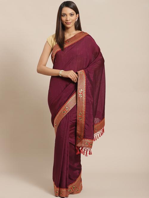 solid bordered saree - 17470524 - Very Small Image - 1