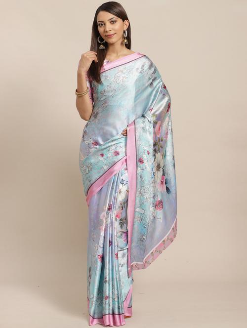 floral printed saree with blouse - 17470576 - Very Small Image - 1