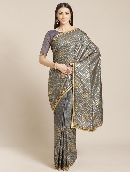 foil printed saree with blouse - 17470585 - Very Small Image - 1