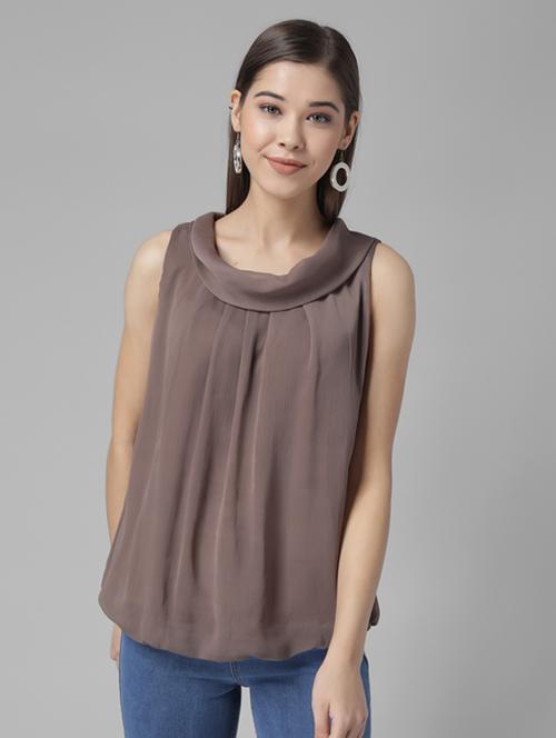 women solid cowl neck sleeveless top - 17470659 - Very Small Image - 1