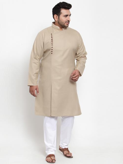 pluss beige solid kurta pyjama set - 17470904 - Very Small Image - 1