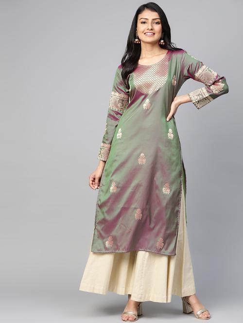 zari work straight kurta - 17474057 - Very Small Image - 1