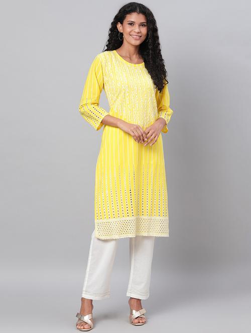chikankari embroidered straight kurta - 17474177 - Very Small Image - 1