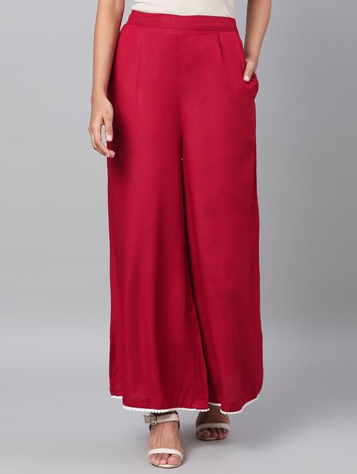 red rayon flared palazzo - 17474423 - Very Small Image - 1