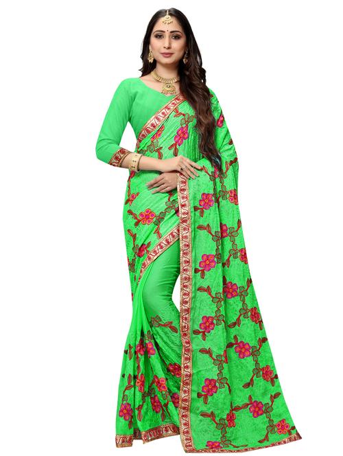 floral woven saree with blouse - 17474452 - Very Small Image - 1