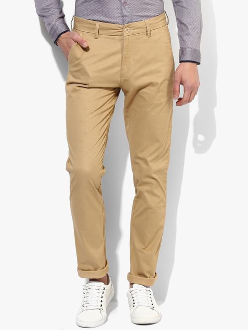 khaki solid flat front casual trouser - 17474740 - Very Small Image - 1