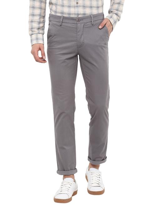 grey solid flat front casual trouser - 17474748 - Very Small Image - 1