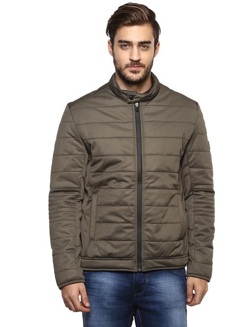 olive green solid quilted jacket - 17474831 - Very Small Image - 1