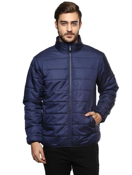 navy blue solid quilted jacket - 17474832 - Very Small Image - 1
