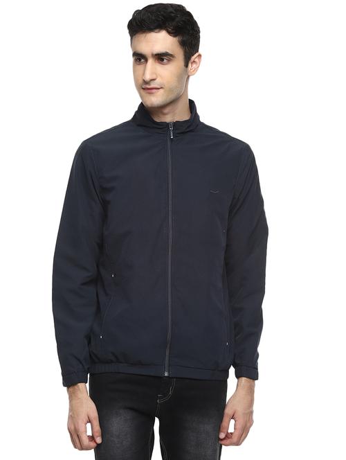navy blue solid casual jacket - 17474852 - Very Small Image - 1