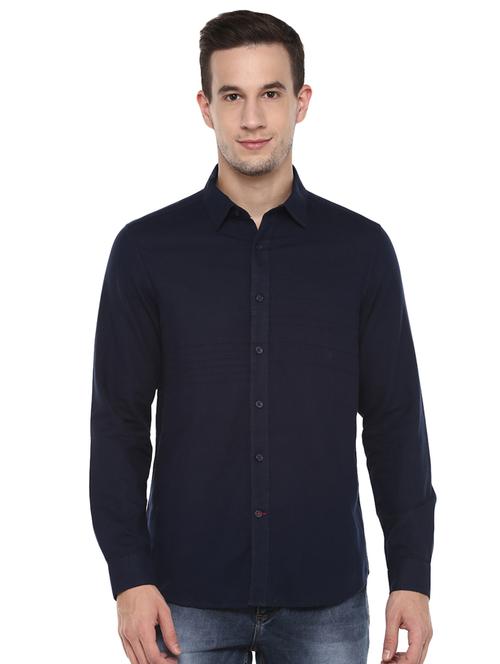 navy blue solid casual shirt - 17474881 - Very Small Image - 1