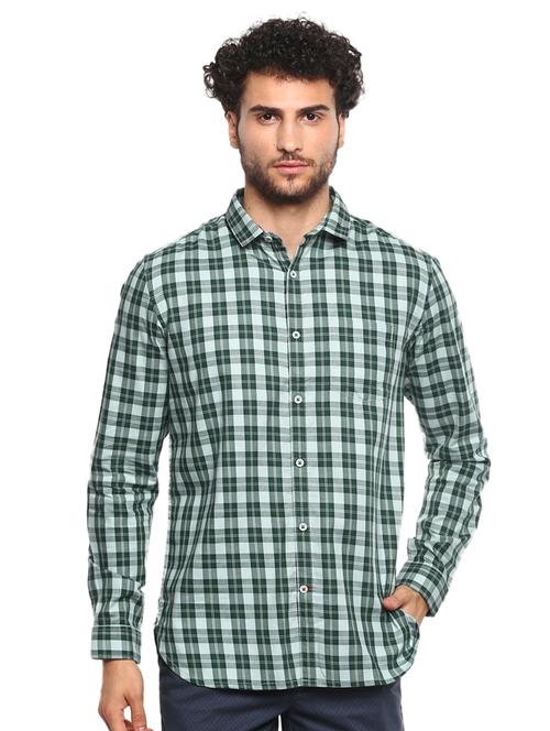 olive green checkered casual shirt - 17474887 - Very Small Image - 1