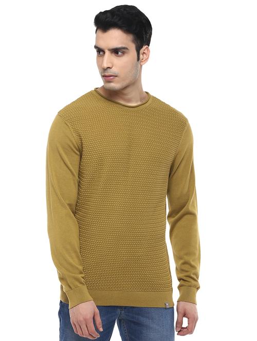 olive green self design pullover - 17474987 - Very Small Image - 1