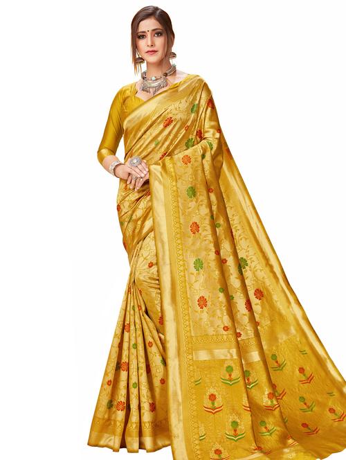floral woven saree with blouse - 17475005 - Very Small Image - 1