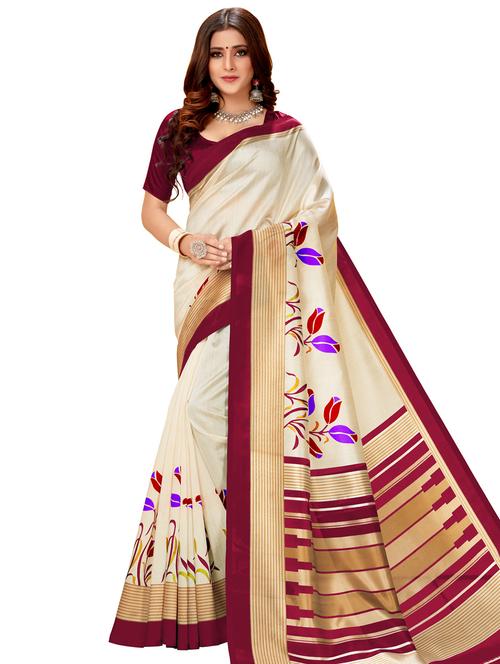 floral woven saree with blouse - 17475009 - Very Small Image - 1