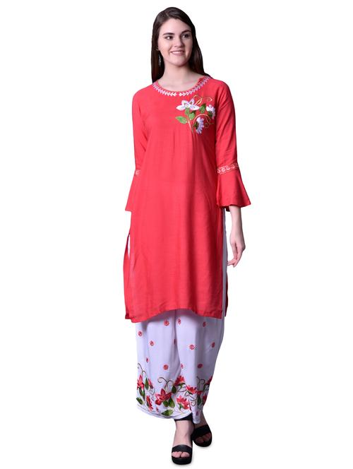 embroidered kurta palazzo set - 17476028 - Very Small Image - 1