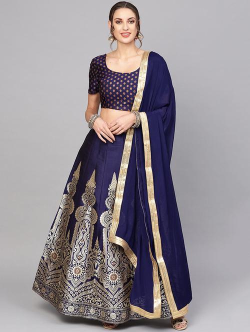 navy blue flared lehenga - 17476095 - Very Small Image - 1
