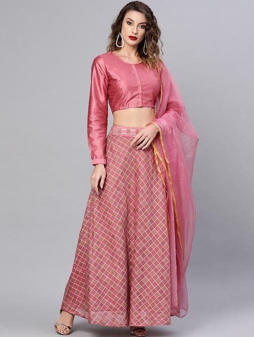 checkered flared lehenga - 17476121 - Very Small Image - 1