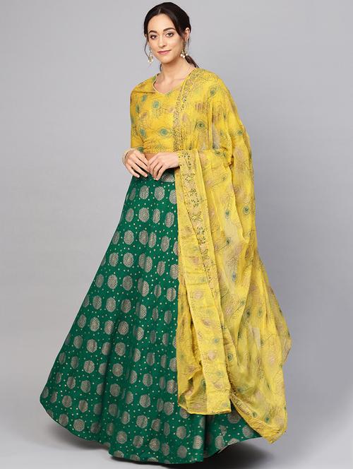 yellow viscose flared lehenga - 17476177 - Very Small Image - 1