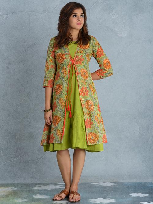 floral print layered ethnic dress - 17476278 - Very Small Image - 1