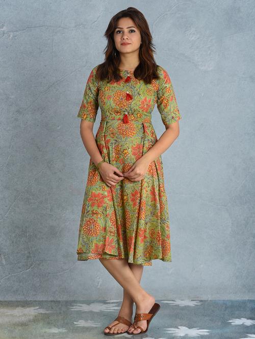 floral print fit & flare ethnic dress - 17476280 - Very Small Image - 1